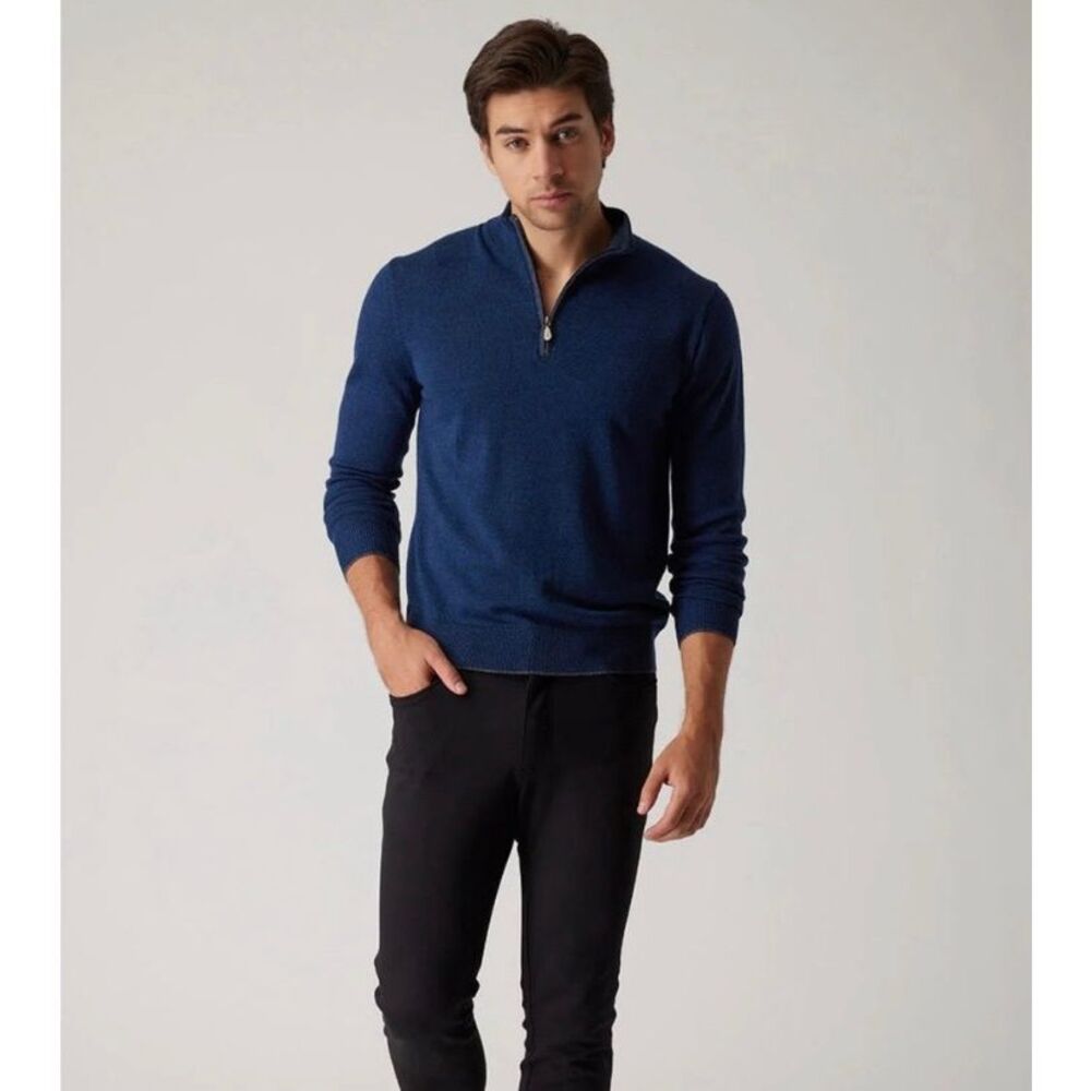 Raffi The Palmer 1/4 Zip Twilight Pullover Sweater Merino Wool XXL